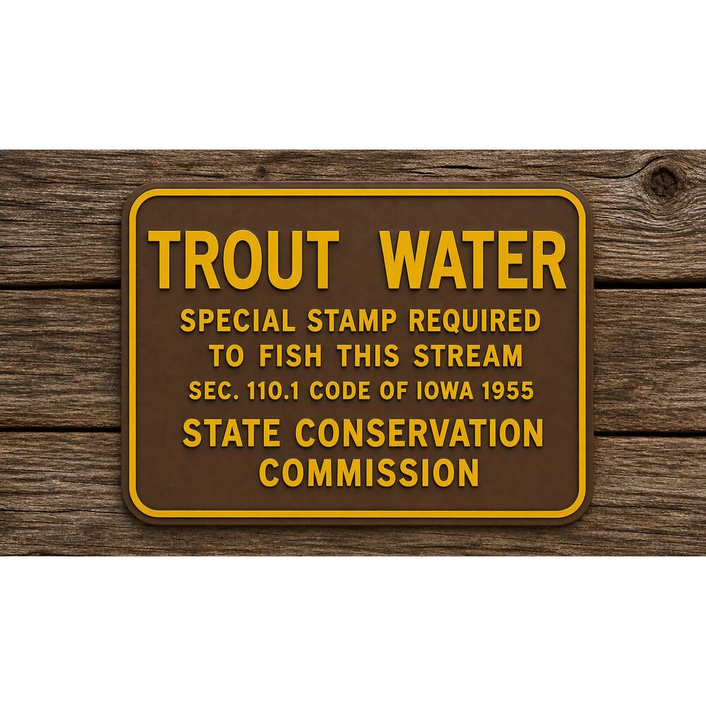 IOWA Trout Water Sign Fish This Stream State Conservation Commission DNR Hunt
